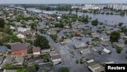 An aerial view shows a flooded area after the destruction of the Kakhovka dam, amid Russia's attacks on Ukraine, in Kherson, Ukraine, June 10, 2023. 