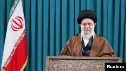 Iranian Supreme Leader Ayatollah Ali Khamenei delivers a televised speech in Tehran