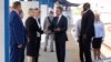 US Secretary of State Antony Blinken (C) is greeted by US Ambassador to Ukraine Bridget Brink (L) as he arrives with British Foreign Secretary David Lammy (R) at Kyiv train station in Kyiv, on September 11, 2024, amid the Russian invasion on Ukraine.