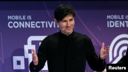 FILE PHOTO: Founder and CEO of Telegram Pavel Durov delivers a keynote speech during the Mobile World Congress in Barcelona